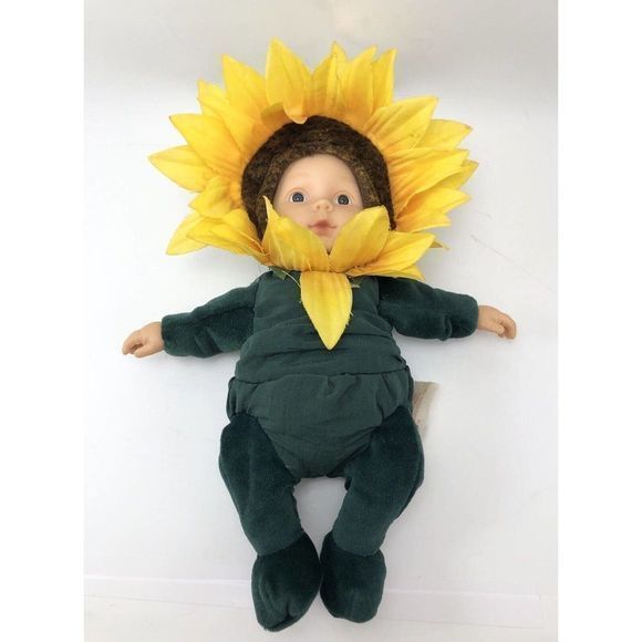 Anne Geddes 7” Sunflower Baby Doll Especially Kids Co. Unimax 1999 Green Yellow - Picture 5 of 8